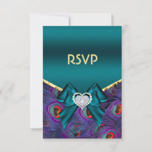 Teal Plum Peacock RSVP Card