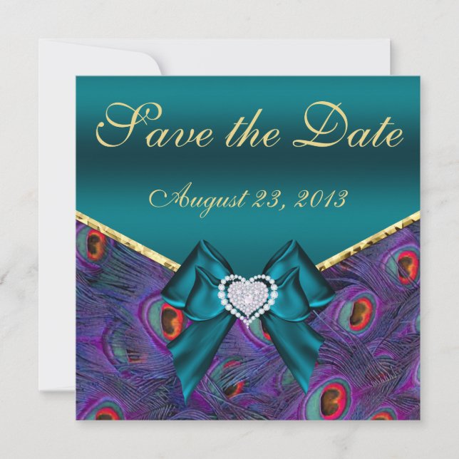 Teal Plum Peacock Save the Date (Front)