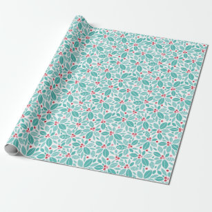 Teal Poinsettia Pattern Wrapping Paper
