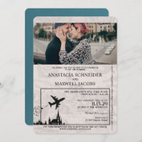 Teal Poland Passport Wedding Invitation