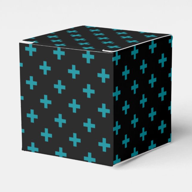 Teal polka crosses on black favour box (Front Side)