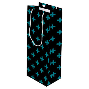 Teal polka crosses on black wine gift bag