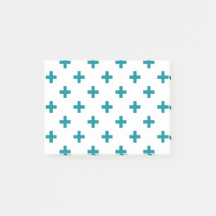 Teal polka crosses on white post-it notes
