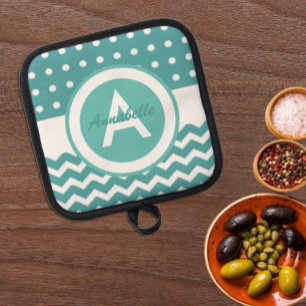 Teal Polka Dot Chevron Pot Holder