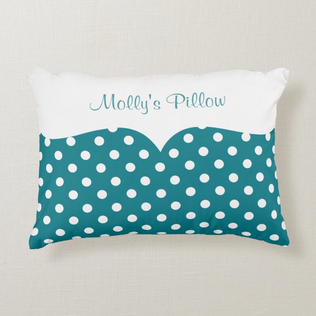 Teal Polka Dot Monogram Decorative Cushion (Front)
