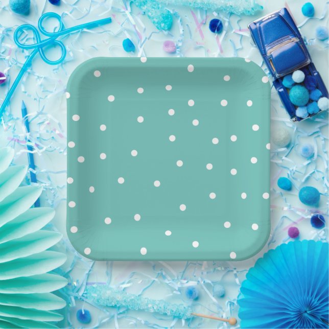 Teal Polka Dot Pattern Minimalist Paper Plate (Party)