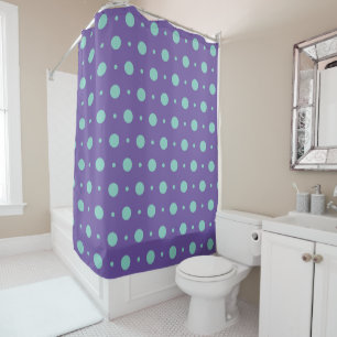 Teal Polka Dots on Purple Shower Curtain