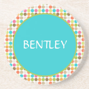 Teal Polka Dots Personalised Drink Coaster