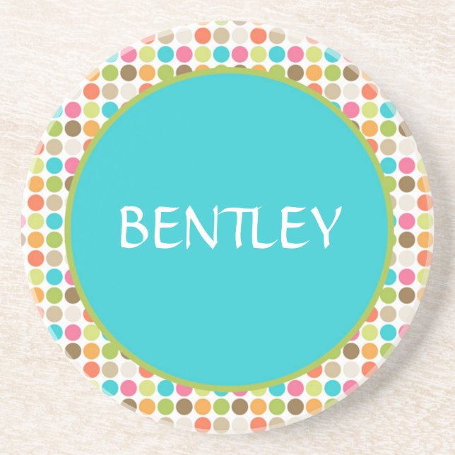 Teal Polka Dots Personalised Drink Coaster (Front)