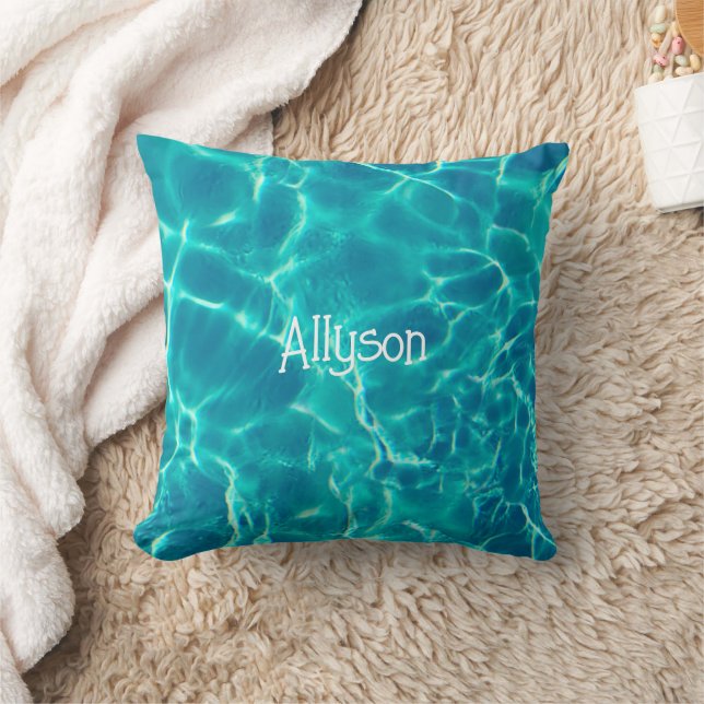 Teal Pool Water, White Name or Monogram, Vs 2 Cushion (Blanket)