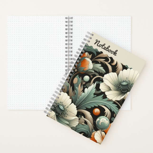  Teal Poppies & Golden Acanthus  Notebook (Inside)