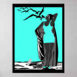 Teal Poster ART DECO LADY Black White birds<br><div class="desc">Teal turquoise Poster ART DECO LADY Black White birds Martini</div>