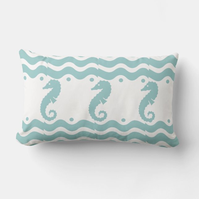 teal powder blue and white  SEAHORSE Lumbar Cushion (Front)