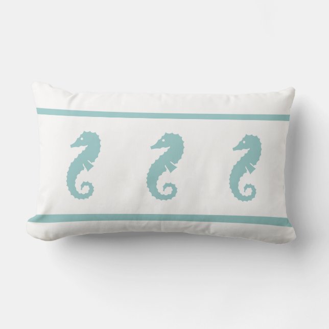 teal powder blue and white  SEAHORSE Lumbar Cushion (Front)