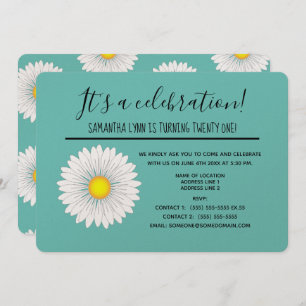 Teal Pretty Little Daisy 21st Birthday Party Invitation