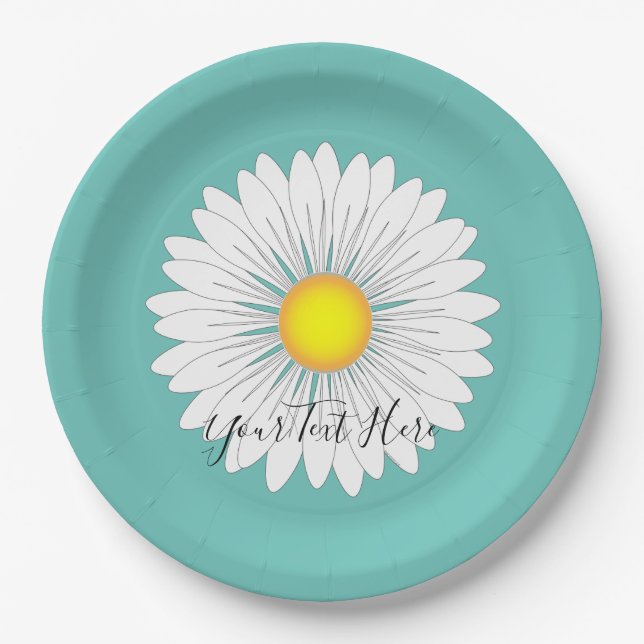 Teal Pretty Little Daisy Paper Plate (Front)