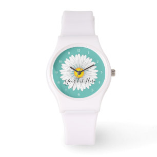 Teal Pretty Little Daisy Sporty White Silicone Watch