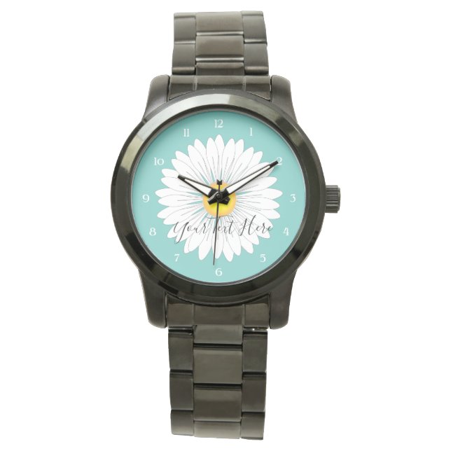 Teal Pretty Little Daisy Unisex Oversized Black Watch (Front)