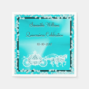 Teal Princess Coach & Horses Quinceañera Napkin