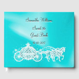 Teal Princess Coach & Horses Sweet 16 Guest Book