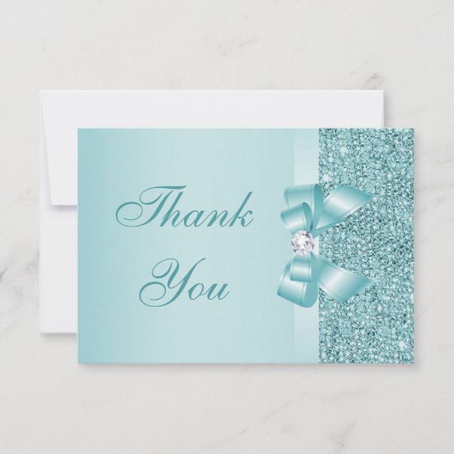 Teal Printed Sequins Bow & Diamond Thank You (Front)