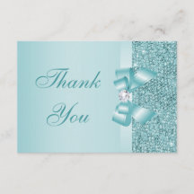 Teal Printed Sequins Bow & Diamond Thank You