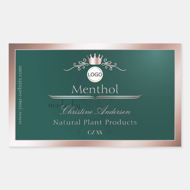 Teal Product Label Rose Gold Frame Logo Monogram (Front)