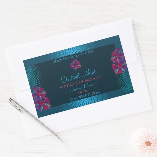 Teal Product Labels Purple Red Hawaiian Flowers (Envelope)