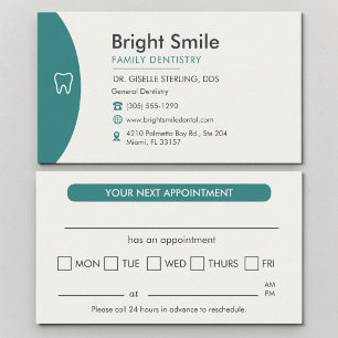 Teal Professional Dental Appointment Card