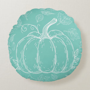Teal Pumpkin Fall Autumn Thanksgiving Halloween Round Cushion
