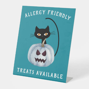 Teal Pumpkin Halloween Black Cat Allergy Friendly Pedestal Sign