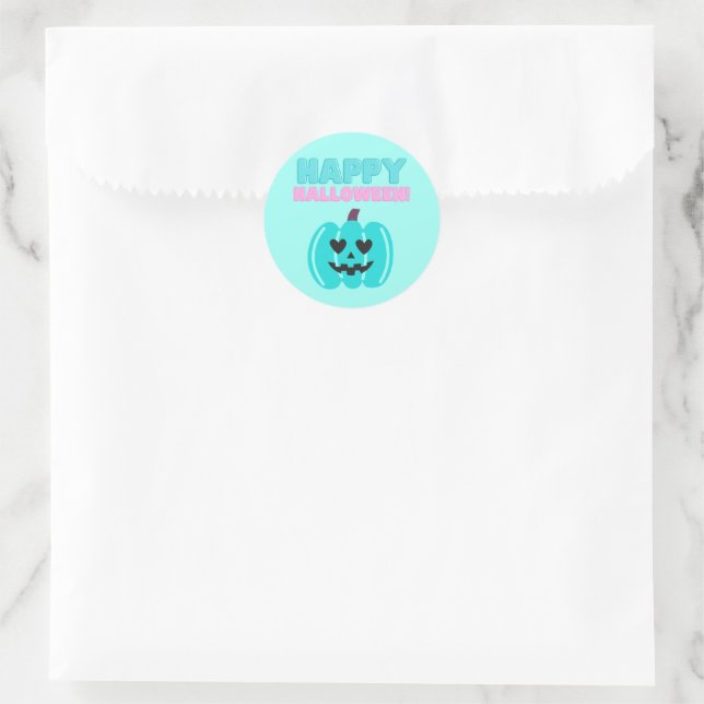 Teal Pumpkin Happy Halloween Classic Round Sticker (Bag)