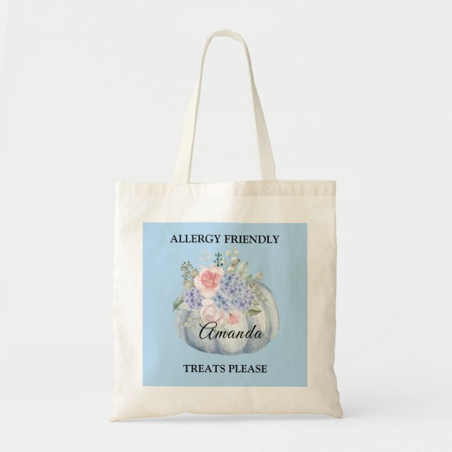 Teal Pumpkin Watercolor Allergy Friendly Treats Tote Bag (Front)