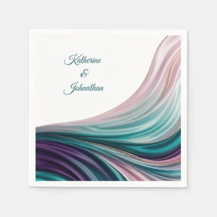 Teal Purple and Blush Silk Wedding Napkin