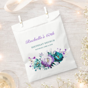 Teal Purple and Gold Floral Faux Foil Favour Bag