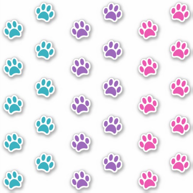 Teal Purple and Pink Paw Print Tracks Sticker Set (Front)