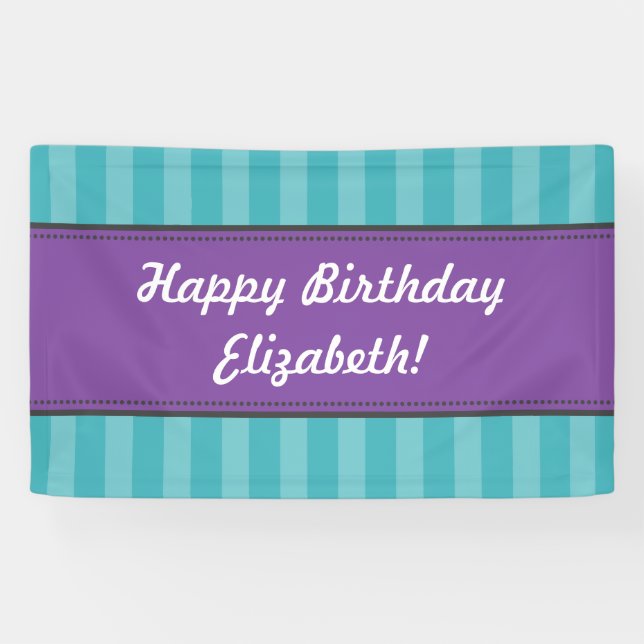 Teal Purple Aqua Blue Lavender Birthday Banner (Horizontal)