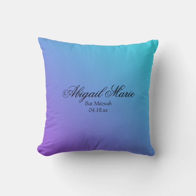 Teal Purple Bat Mitzvah Personalised Cushion (Front)