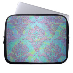 Teal Purple Blue Pink Floral Damask Laptop Sleeve