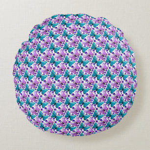 Teal purple butterfly floral pattern round cushion