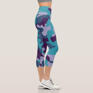 Teal & Purple Camo High Waisted Capri Leggings