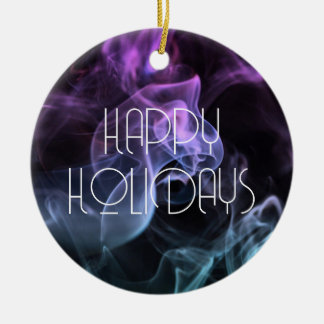 Teal Purple Coloured Smoke Happy Holidays Ceramic Tree Decoration