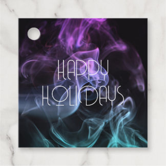 Teal Purple Coloured Smoke Happy Holidays Favour Tags