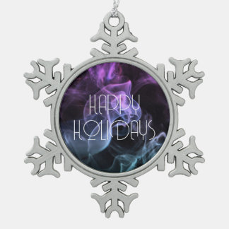 Teal Purple Coloured Smoke Happy Holidays Snowflake Pewter Christmas Ornament