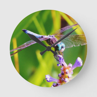 Teal & purple Dragonfly Round Clock