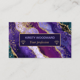 Teal & Purple & Faux Gold Glitter Agate Business Card