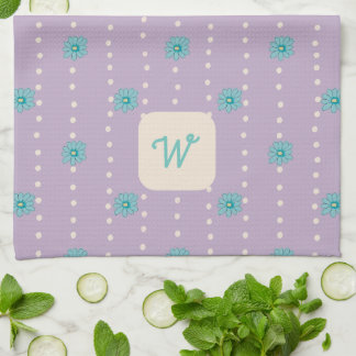 Teal & Purple Floral Monogram Kitchen Tea Towel