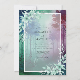 Teal Purple Forest Eucalyptus Wedding Invitation