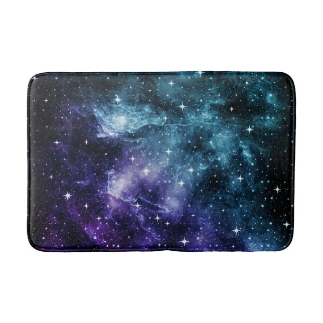 Teal Purple Galaxy Nebula Dream #1 Bath Mat (Front)