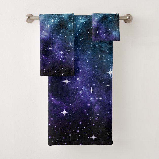 Teal Purple Galaxy Nebula Dream #1 Bath Towel Set (Insitu)